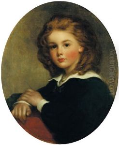Portrait Of A Young Boy In A Blue Shirt With A White Collar
