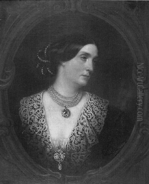 Portrait Of A Victorian Woman Wearing A Pearl Necklace With Pendant - view 1