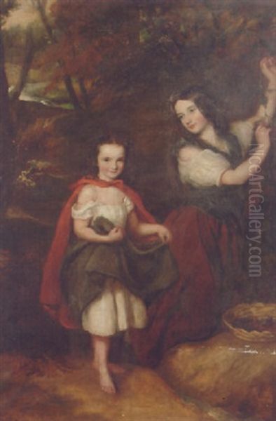 Girls Picking Berries In A Wood - view 1