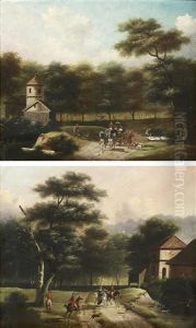 Scene De Chasse A Courre Au Cerf Et Le Pique Nique (pair) by Philippe Budelot