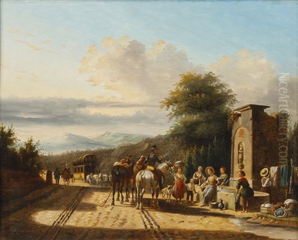 Travellers By The Roadside; Together With A Painting Of A Similar Subject (pair) - view 1