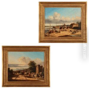 Travelers Receiving Directors From Women At A Well (+ Figure And Horses Pulling A Boat To Shore, Pair) Travelers Receiving Directors From Women At A Well (+ Figure And Horses Pulling A Boat To Shore, Pair)