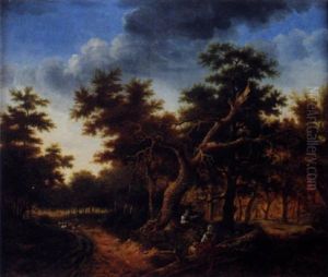 Interieur De Foret Avec Des Paysans Conversant by Philippe Budelot