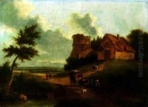 A River Landscape With Drovers On A Track Outside A Village