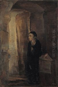 Synagogue's Interior With A Young Boy by Josef Budko