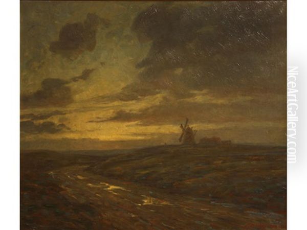 An Evening Landscape With Windmill - view 1