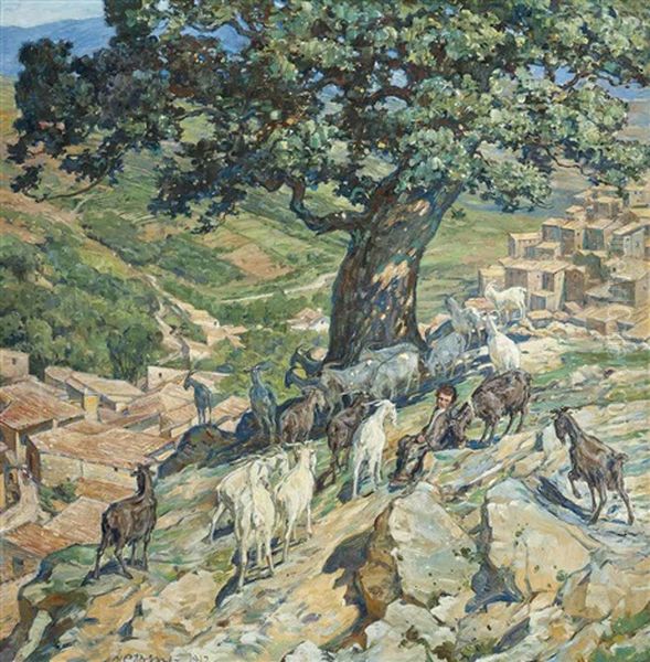 A Boy And His Goats Above Anticoli, Italy - view 1