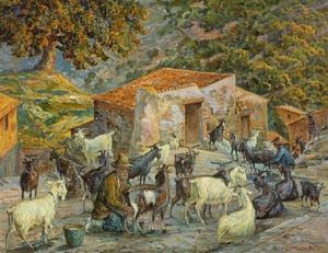 Southern Scenery With A Man Milking Goats