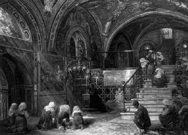 Figures Praying In A Church Interior - view 1