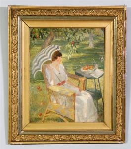 Lady With A Parasol In A Garden by Karl Albert Buehr