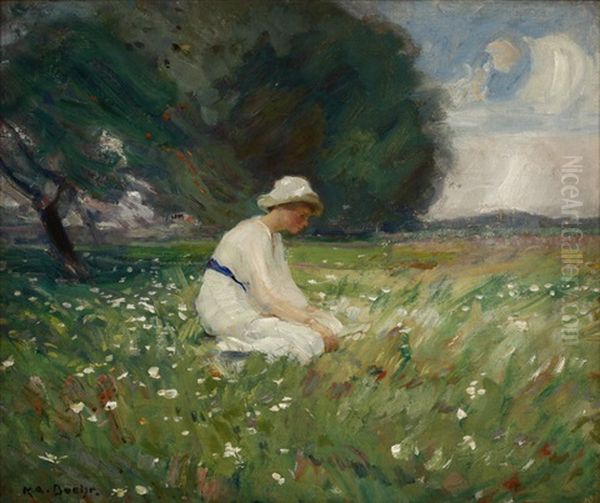 Girl In A White Dress In A Field Of Flowers - view 1