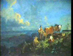 Gebirgsalm Mit Kuhen Und Almhirten