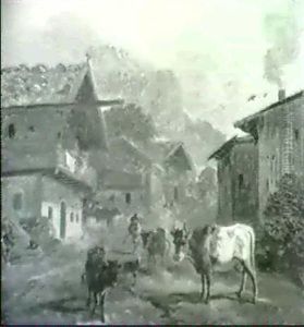 Dorfstrasse Mit Hirten Und Herde