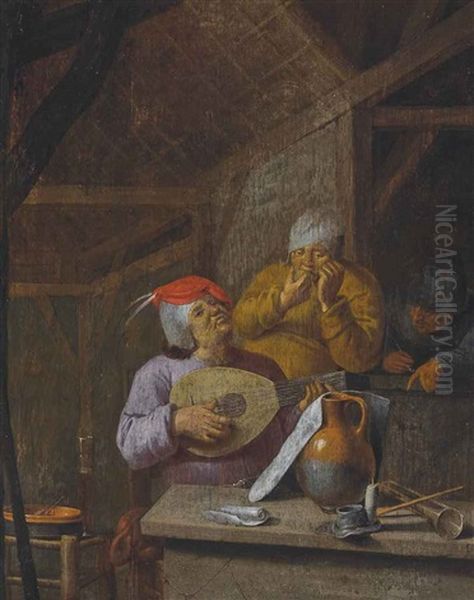 Peasants In An Interior Music Making And Smoking - view 1
