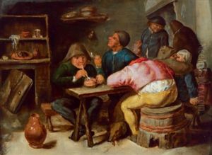 Zechende Bauern In Der Stube by Jan Jansz Buesem