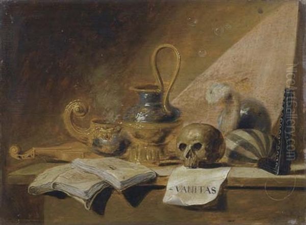 Vanitas Stilleben Mit Buchern, Einer Violine, Einer Laute, Einem Brenner Und Einer Kanne Auf Einem Tisch - view 1