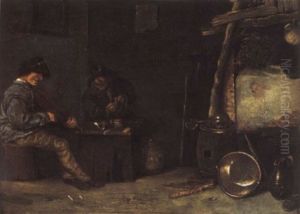 Topers Playing A Violin And Smoking In A Barn by Jan Jansz Buesem