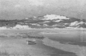 Beach Scene With Rowboat by Augustus W. Buhler