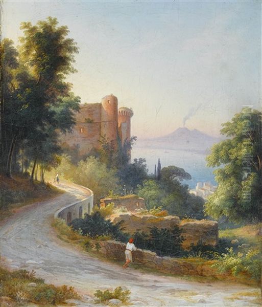 Die Burg Von Castellammare Di Stabia Mit Rauchendem Vesuv - view 1