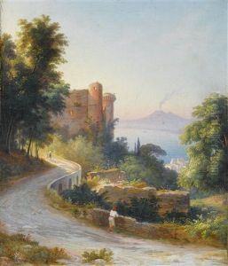 Die Burg Von Castellammare Di Stabia Mit Rauchendem Vesuv