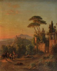 Promeneurs En Campagne Napolitaine by Johann-Rudolph Buhlmann