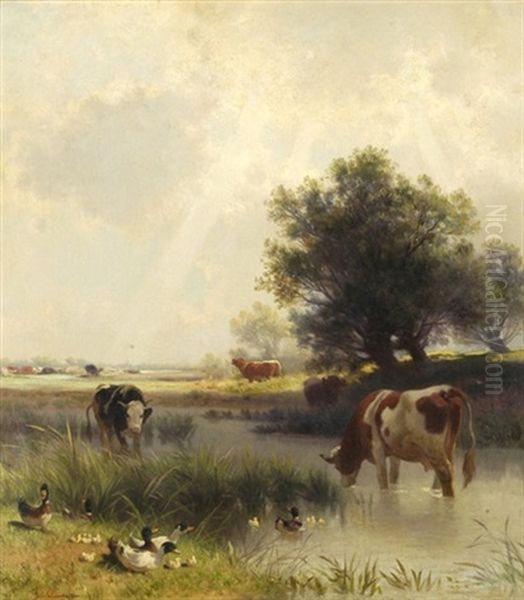 Teichlandschaft Mit Kuhen Und Entenfamilie - view 1