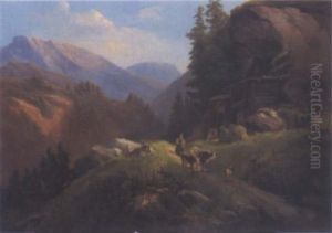 Hirtin Mit Ihrer Herde Auf Der Alm