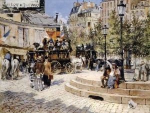 A Busy Paris Square by Felix-Hilaire Buhot