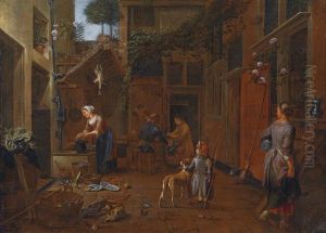 Im Belebten Innenhof Eines Gebaudes by Jan Van Buken