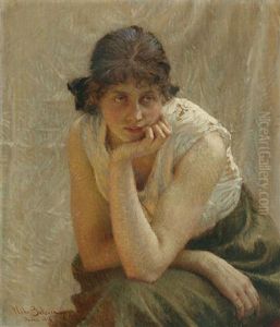 A Portrait Of The Artist's Daughter by Vlacho Bukovac