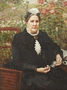 Portratt Av Kvinna I Korgstol by Vlacho Bukovac
