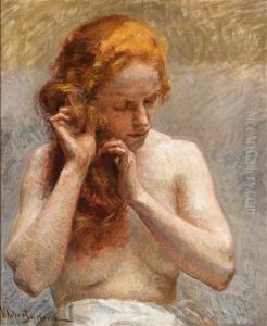 Weiblicher Halbakt Mit Roten Haaren by Vlacho Bukovac