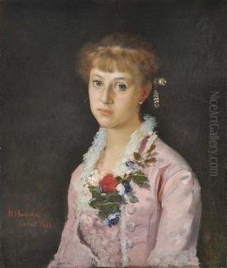 A Portrait Of A Girl With A Flower Wearing A Pink Dress (the Painter's Sister)