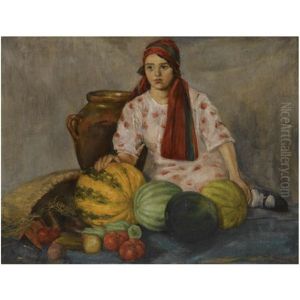 Ukrainian Girl With Fruit by Evgeniy Iosipovich Bukovetsky