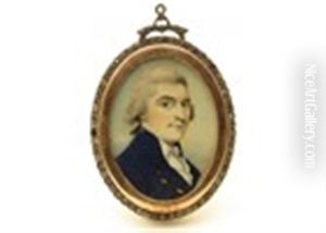 Portrait Miniature A Gentleman, Head And Shoulders In A Blue Coat And White Stock by Richard Bull