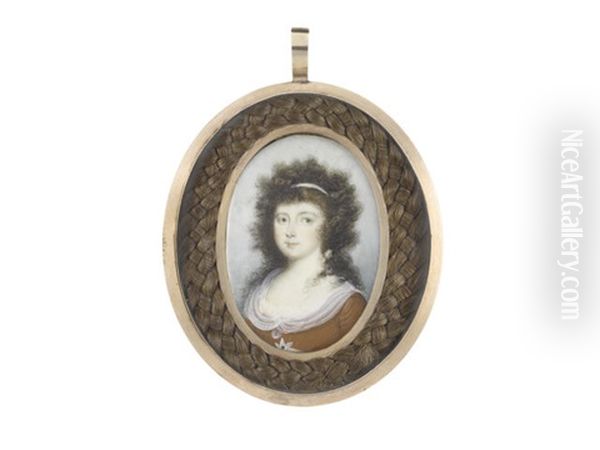 A Lady, Wearing Brown Dress, Breast Star And White Fichu, Her Natural Wig Falling In Curls Over Her Shoulders And Secured With A White Bandeau - view 1