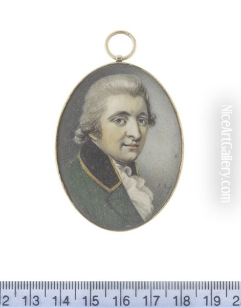A Gentleman, Wearing Green Coat With Black Collar Edged With Gold, White Stock And Frilled Cravat, His Hair Powdered And Worn En Queue - view 1