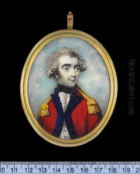 An Officer, Wearing Scarlet Coatee With Blue Facings And Gold Epaulettes Over White Waistcoat, Frilled Chemise And Black Stock, His Hair Curled And Powdered - view 1