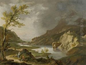 Idyllische Gebirgslandschaften Mit Wanderern (pair) by Johann Balthasar Bullinger the Elder