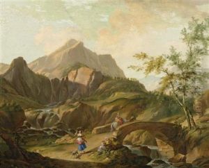Gebirgslandschaft Mit Einer Brucke Uber Einen Fluss Und Hirten by Johann Balthasar Bullinger the Elder