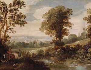 Landschaft Mit Einem Falkenjager, Einem Jagdknecht Und Zwei Hunden