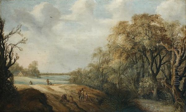 Paysage De Campagne Avec Des Villageois Partant A La Peche - view 1