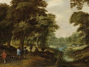 Waldlandschaft Mit Hirten Und Reisenden by Willem Van Den Bundel