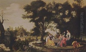 An Elegant Company Resting And Drinking In A Park Landscape