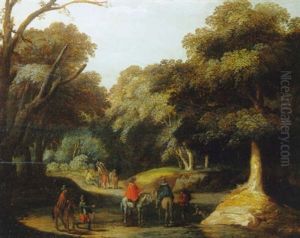 Chemin Forestier Anime De Cavaliers Et Villageois by Willem Van Den Bundel