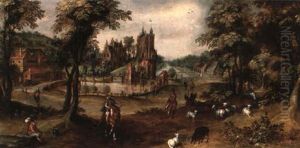 Scene Seigneuriale Dans Un Parc