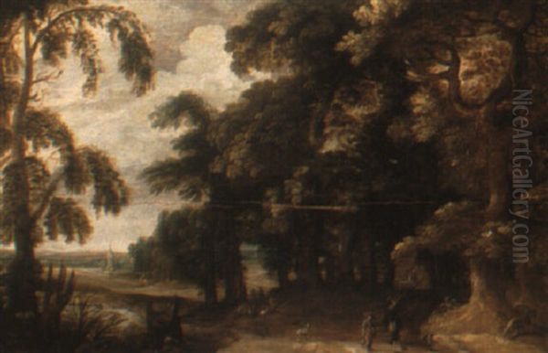 A Wooded River Landscape With A Hunting Party - view 1
