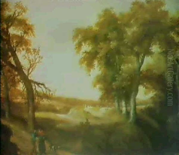 A Wooded Landscape With Figures On A Path - view 1