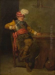 A Cavalier Smoking A Pipe In A Tavern by Edgar Bundy