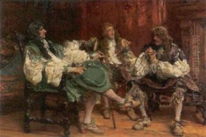 Genreszene. Drei Musketiere Im Gesprach Bei Tisch by Edgar Bundy